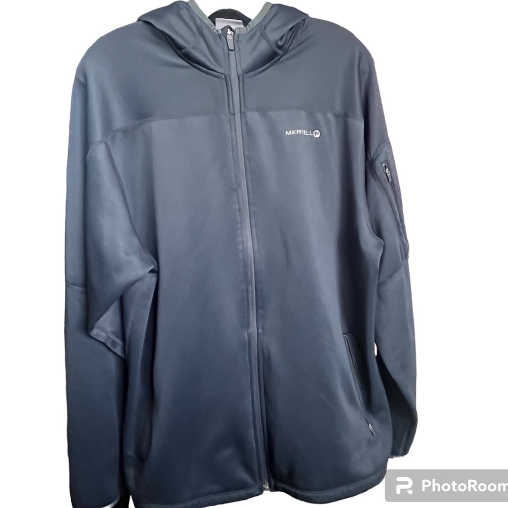 Men’s Merrell Black Zip Up Jacket. Windbreaker, Soft Fleece, Medium.